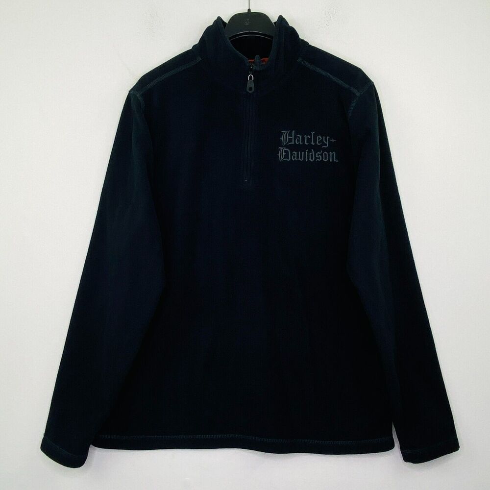Harley-Davidson Men's Medium Jacket Black Fleece Embroidered Logo 1/4 Zip BL22